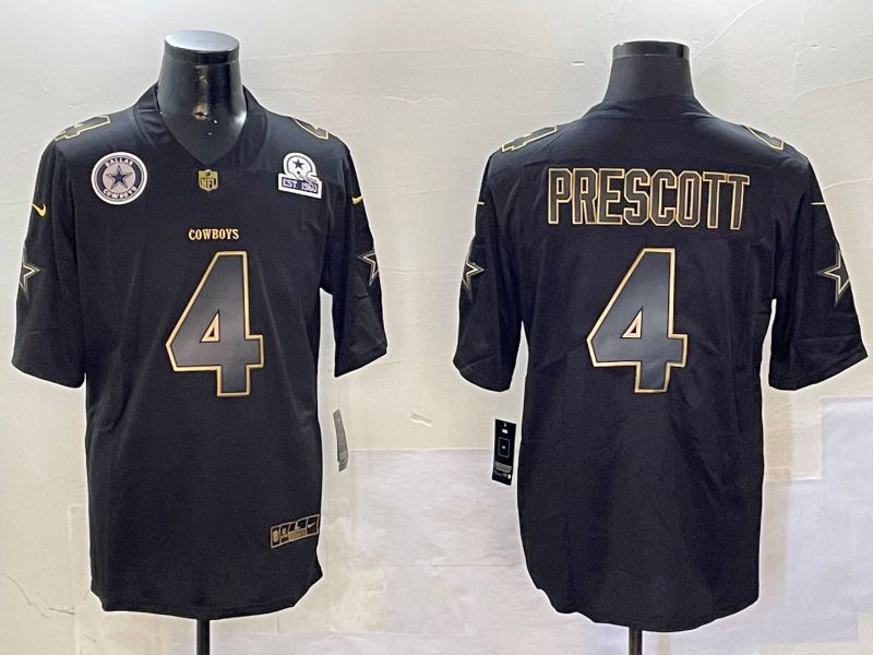 Men Dallas Cowboys #4 Prescott Black Gold 2024 Nike Limited NFL Jersey style 01083